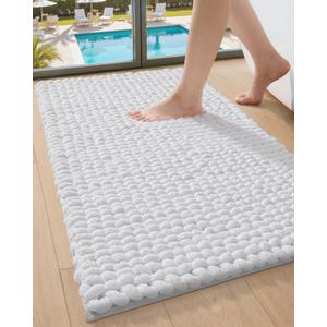 DEXI Bathroom Rugs 17x30, Non Slip Washable Bath Mat, Luxury Chenille Super Absorbent Ultra Thick Bathmats for Shower Floor, Plush Fluffy Shaggy Carpet for Tub, White
