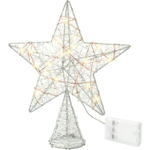 10 Inch Christmas Star Pentagram Tree Topper with Warm LED Lights for Xmas Tree Decorations (White)