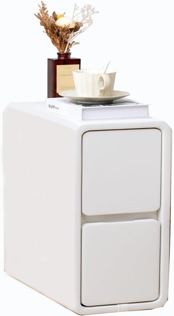 latifolia Narrow Nightstand, White Small Side Table, Slim Solid Wood Bedside Table for Bedroom(9.84''W)