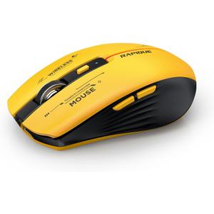 RAPIQUE Bluetooth Wireless Mouse - (BT1/BT2+USB Receiver) Tri-Device Compatibility for PC, Laptop, Computer, MacBook, Tablet (Black and Yellow)
