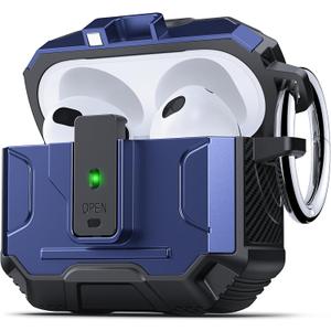 DASFOND Armor Cover AirPods 3 Generation Case, Military Grade Full Body Shockproof Protection Hard Case, Support Wireless Charging with Keychain, Magnetic Lid, Front LED Visible, Blue