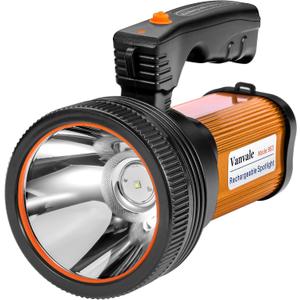 Rechargeable Searchlight Handheld LED Tactical Flashlight with Handle Spotlight 6000 Lumens High-Power Super Bright Torch with USB Output Torch (Gold)