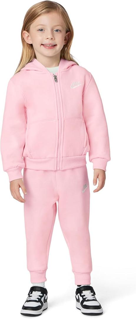 Nike Kids' Club Fleece Full-Zip Hoodie 2-Piece Set (3T, Medium Soft Pink)
