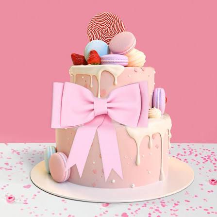 Novabright 2 Tiers 4' 6' Pink Bow Pearl Fake Cake Round Prop Cake Birthday Decorations Artificial Wedding Dessert Props Pink Bow Topper for Display Photography Women Birthday Gift