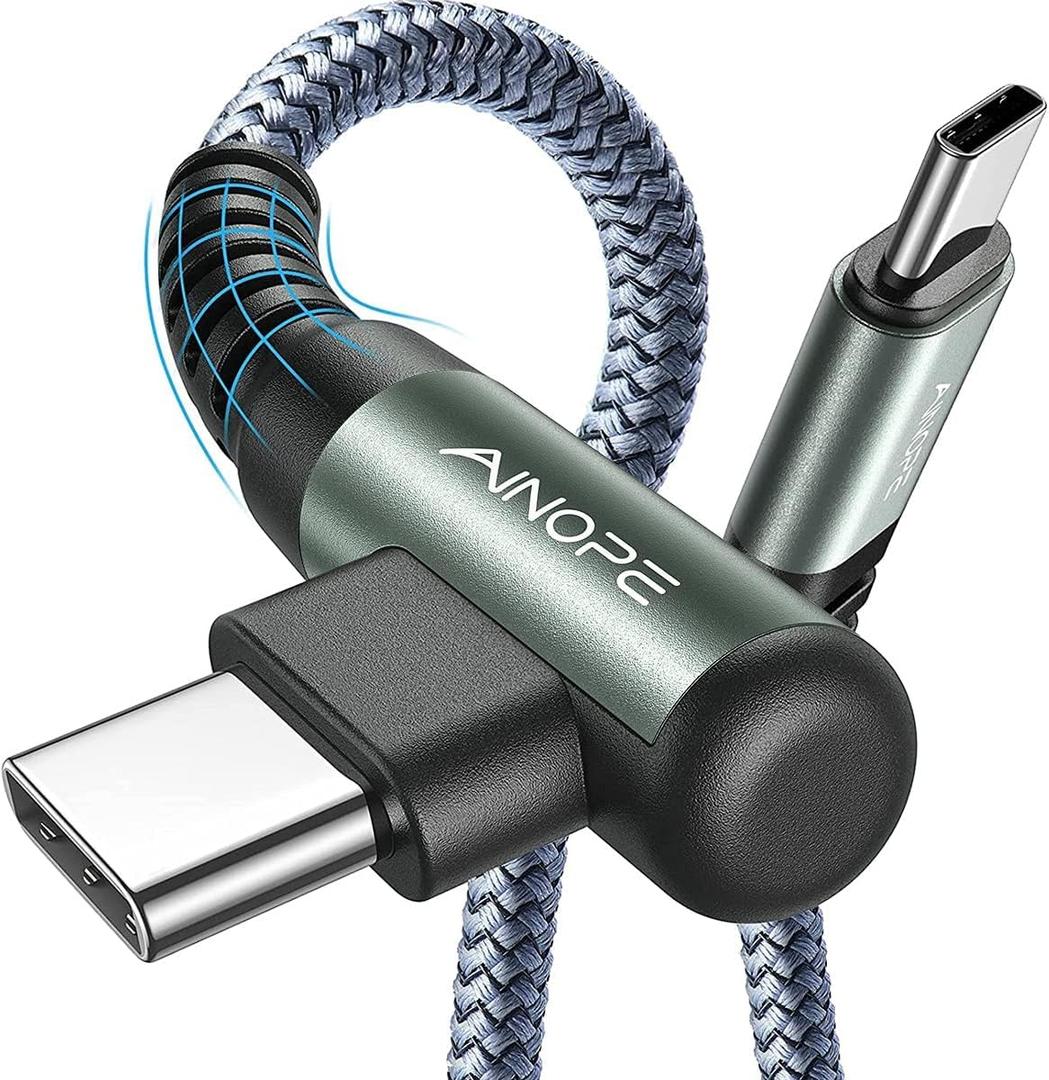 AINOPE USB C Cable 60W 4-Pack 3.3FT+3.3FT+6.6FT+10FT Nylon Braided USB C to USB C Cable Type C Charger Fast Charging Right Angle USBC Cable Charger Cord for iPhone 16 Pro Max 15 Plus Samsung S24 Grey