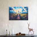 BingruiArt Christ Jesus Wall Art Christian Cross Canvas Navy Blue Decor Easter Painting Crosses Picture Print Poster for Prayer Room Living Room Bedroom Office Church Ready to Hang 12x16in Framed
