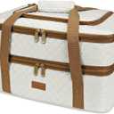 Vuudh Quilted Insulated Double Casserole Carrier - Thermal Lunch Tote for Potluck Parties, Picnic, Beach, Fits 9 x 18 Inches Baking Dish, Casserole Dish, Expandable (Beige)