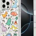 MOSNOVO Case for iPhone 16 Pro Max, [Buffertech 6.6ft Military-Grade Drop Protection] [Anti Peel Off Tech] Clear TPU Bumper Phone Case Cover Design - Dinosaur Land