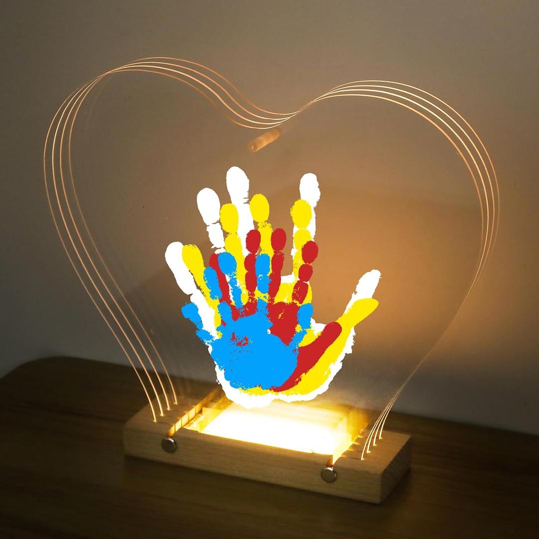 Bixinyo Family Handprint Kit with Light, Baby Handprint and Footprint Kit, DIY Craft Keepsake, Family Gifts for New Parents, Christmas, Adoption, Baby Shower New Mom Gifts for Boys & Girls (Heart)