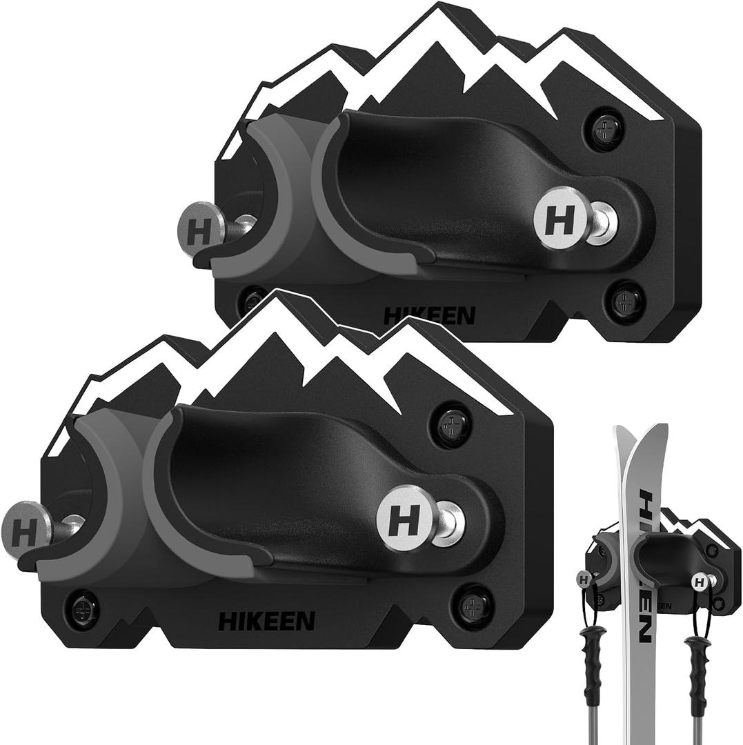 Hikeen Ski & Snowboard Wall Mount,Fits Any Ski or Snowboard, Ski Wall Rack Non-Slip Storage for Garage Organization,Space-Saving Winter Gear Organizer,2 Pack