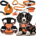 No Pull Dog Harness, Collar & Leash Set | Includes Dog Seat Belt, Collapsible Bowls & Poop Bag Dispenser. Ideal for Training, Walking, Hiking. Fits Small to Large Dogs(Orange-M)