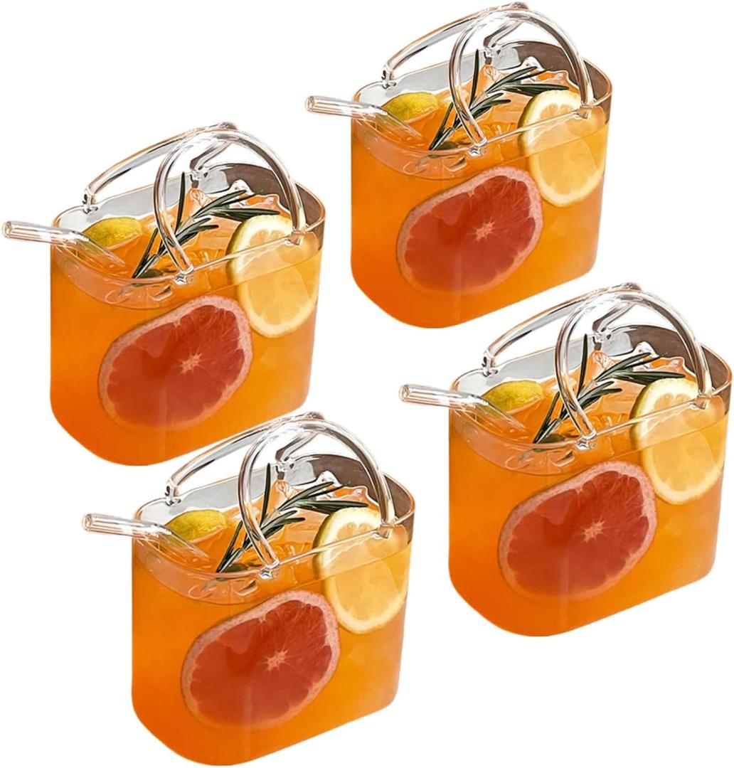 Glass Purse for Drinks  Unique 26oz Wine Glasses, Creative Cocktail Glass Shaped Purse, Perfect for Party, Tea, Juice, and Flower Arrangements (4PCS)