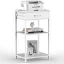 Printer Stand with Storage, Bedside Tables with Drawers, 3 Tier Printer Desk for Small Spaces, Office Side Table White, Small Table Stand for Home Office, Nightstand for Living Room, Bedroom