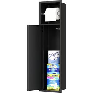 Neodrain Black Recessed Toilet Paper Holder in Wall Tissue Holder, 304 Stainless Steel Tissue Paper Holder with Dispense and Storage for Bathroom(Matte Black)