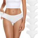 coskefy Women's Underwear Cotton Hipster Panties Low Rise Briefs Soft Strench Breathable Ladies Bikini Underwear 6 Pack (White, S)