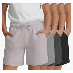 4 Pack Girls' Shorts Wide Leg Elastic Waist Athletic Shorts Kids Casual Summer Pull on SweatShorts 9-10Y