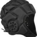 Rugby Soft Helmet Soccer Headgear Scrum Cap 7v7 Flag Football Helmet (Medium, BLACK Pro 1/2 inch)