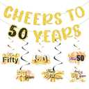 50th Anniversary Decorations Banner Cheers to 50 Years Gold Glitter Banner and Hanging Swirls Happy 50 Years Old Birthday 50th Wedding Anniversary Supplies Decor for Women Men