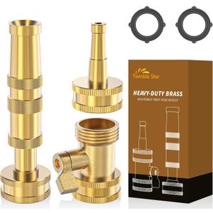 Twinkle Star Heavy-Duty Brass Adjustable Twist Hose Nozzle, High Pressure Hose Nozzle with On-Off Valve, Leakproof Operation 3/4" GHT Connector 3 Pack