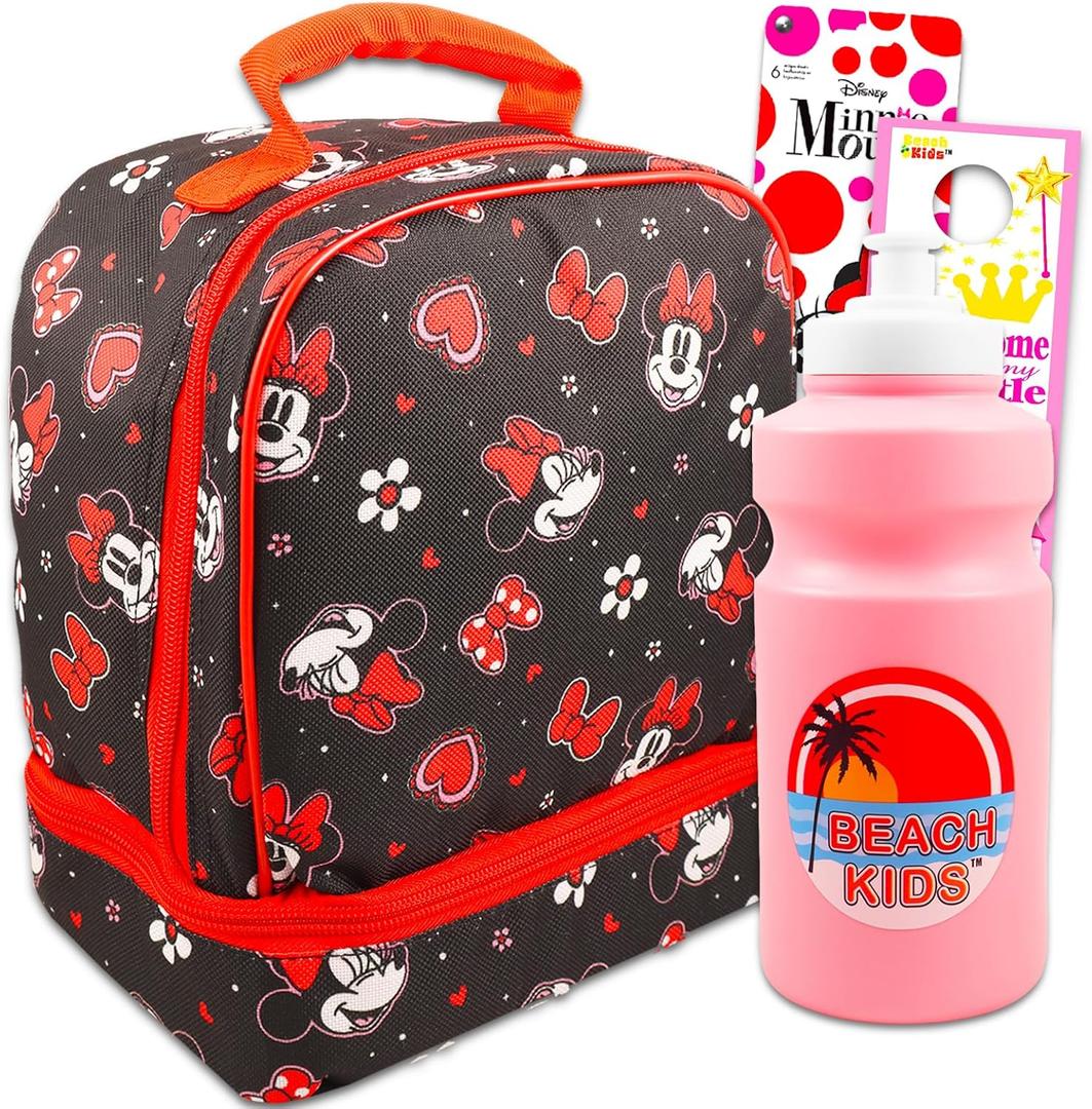 Disney Minnie Mouse Lunch Bag for Girls with 2 Compartments, Water Bottle, Stickers, More