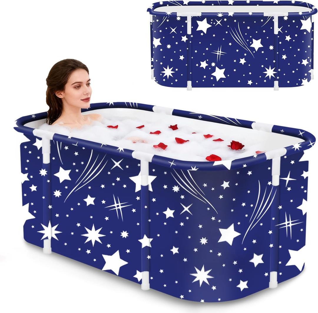 Portable Foldable Bathtub,Foldable Soaking Bathtub for Adults, Freestanding Bathtubs, Hot Bath Tub, Ice Bath, Family Bathroom SPA Tub 47.2x19.7x21.7inch (Star)