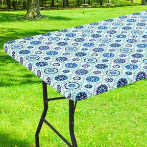 Smiry Rectangle Table Cloth Cover, Waterproof Elastic Fitted Picnic Tablecloth for 5 Foot Tables, Wipeable Flannel Backed Vinyl Tablecloths for Camping, Dining, Outdoor (Navy & Green, 30" x 60")