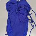 Tempt Me Women Sexy Lace Up One Piece Swimsuit Deep Plunge V Neck High Cut Bathing Suits (Blue, XL)