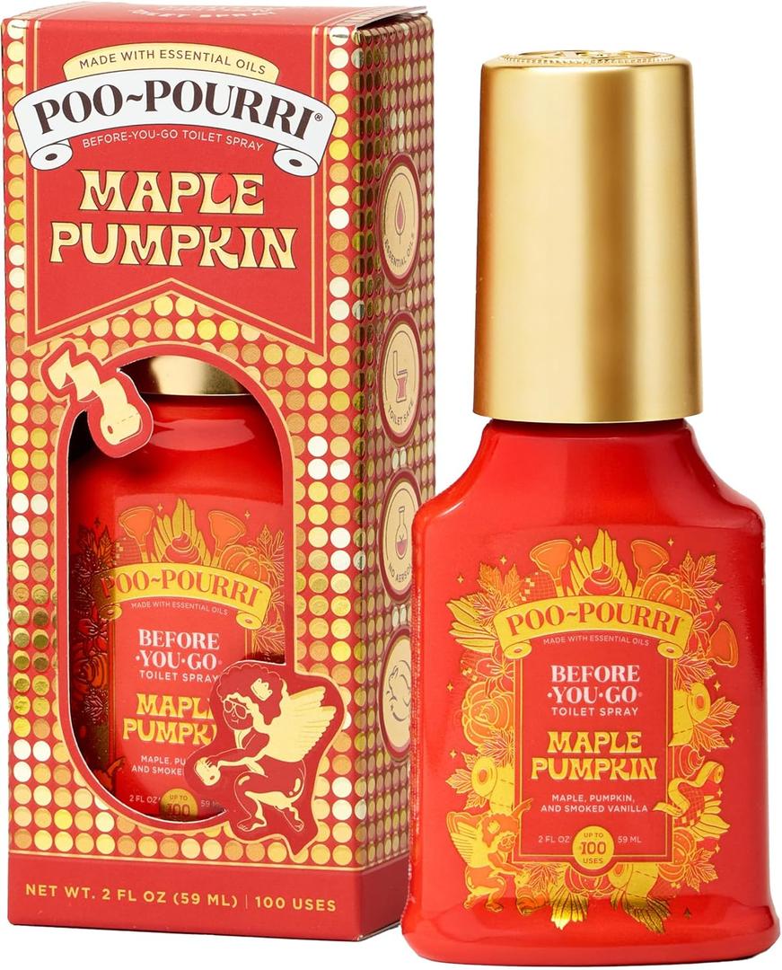 2 x Poo~Pourri Maple Pumpkin 2oz Before-You-Go Toilet Spray - Instantly Trap Bathroom Odor - Plant Based Ingredients & Essential Oils - No synthetic fragrance - Maple, Pumpkin, and Smoked Vanilla Scent