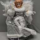 Angel Christmas Tree Topper with Light and Remote Control, Lighted Tree Toppers Christmas Decorations, Elegant and Durable, Perfect for Holiday Home Decor and Gifts, White, WOKEISE