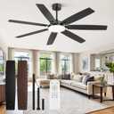 62 Inch Large Ceiling Fans with Lights and Remote, Black Modern Ceiling Fan with 3CCT LED Light, Quiet DC Motor,Indoor/Outdoor Ceiling Fan with 7 Dual Finish Blades for Living Room, Patio