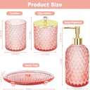 Haturi Pink Bathroom Accessories Set, 4 Pcs Glass Bathroom Accessory Set Complete w/Soap Dispenser, Toothbrush Holder, Qtip Holder, Vanity Tray, Gold Bathroom Set Decor, Gift for Girl Home Apartment