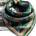 ANDANTINO 100% Mulberry Silk Scarf -21 Lightweight Square Neckerchief  Breathable Digital Printed Scarves with Gift Packed (Blackish Green)