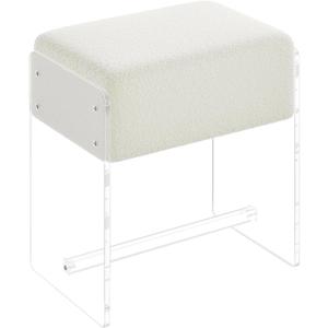 Vanity Stool Chair, Soft Ottoman with Clear Acrylic Legs, Modern Padded Seat Footstool for Entryway, Hallways, Bedrooms and Living Room (White), 11.2"D x 16.5"W x 17.5"H