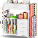 PUNLUXU Wrapping Paper Storage Cart, Rolling Gift Wrap Station with Ribbon and Gift Bag Storage, Wrapping Paper Organizer Holder, Craft Organizers and Storage, Craft Storage Cart 03 Patent Protected