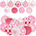 Zhanmai 12 Pcs Valentine's Day Ball Ornaments Pink Mini Fabric Wrapped Ball 1.97 Inch Decorative Hanging Tree Ornaments Love Decorations for Wedding Party Supplies