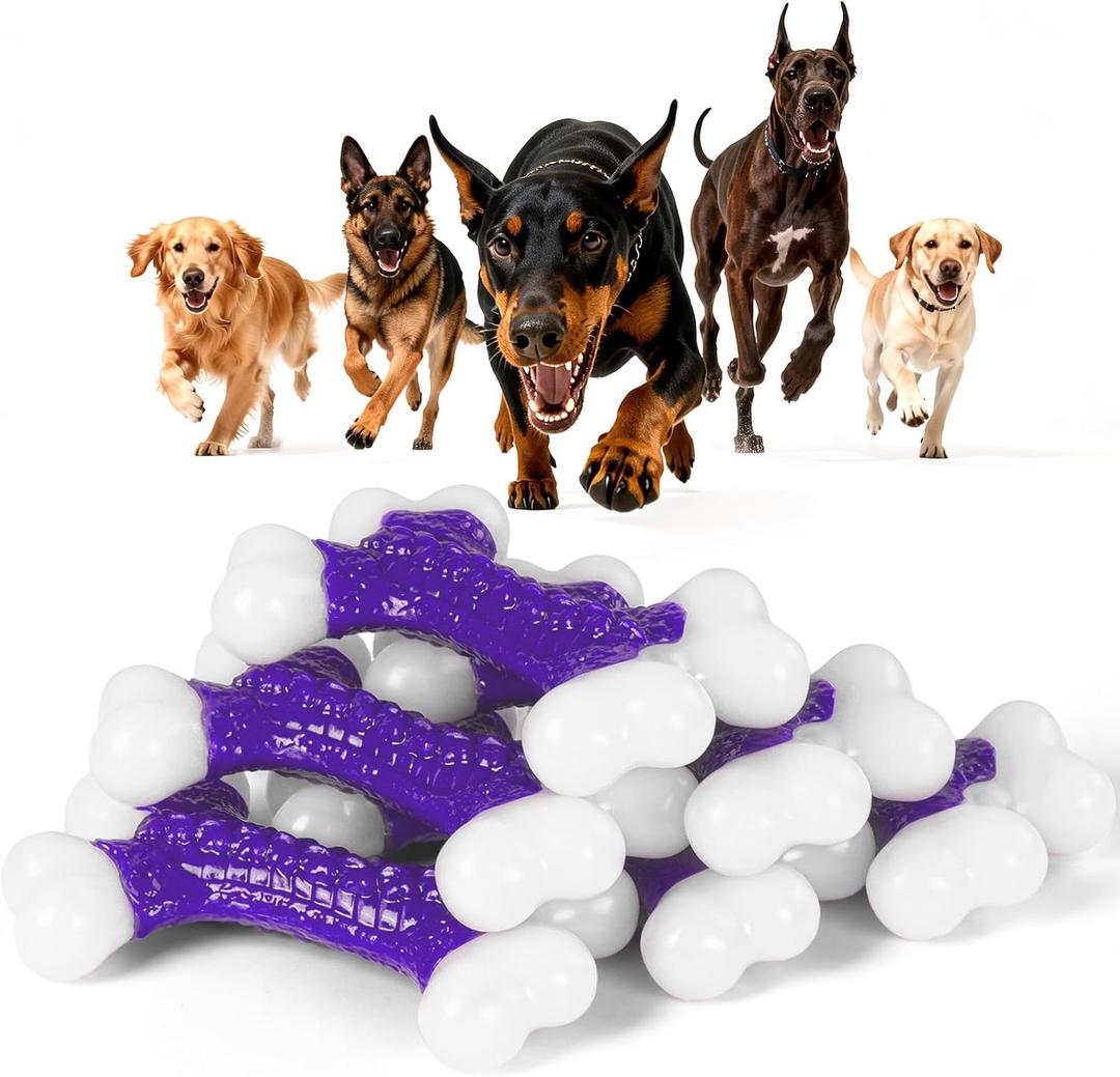 6-Pack Dog Toys for Aggressive Chewers, Indestructible 8" Tough Nylon Bone, Teething & Boredom Relief Chew for Large Dogs, Bacon Flavor