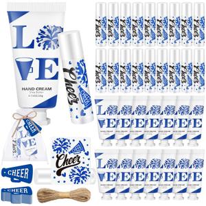 144 Pcs Blue Cheer Lip Balm Hand Cream Set Party Favors Cheer Teams Camp Gifts Include 36 Lip Balm 36 Moisturizing Hand Cream 36 Bags 36 Cards and Ropes for Guest Party Supplies Accessories