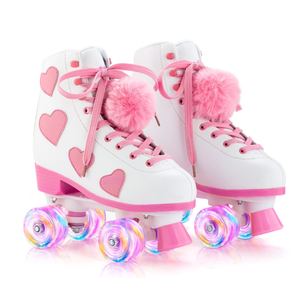 Women's and Girl's Classic Roller Skates with Light up Wheels and Love Heart Pattern, High-top PU Leather Rollerskates, Size 42 EU
