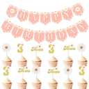 Daisy Happy Birthday Party Banner -12 Piece Daisy 3rd Birthday Cupcake Decorations Set for Baby Shower Floral Theme Boho Party Decor Supplies