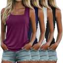 Riyiper 4 Pack Summer Women's Tank Tops Multipack Sleeveless Shirts Loose Fit Square Neck Tanks(Black, White, Navy Blue, Fuchsia,X-Large)