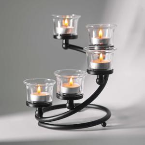 1PC Clear Chunky 5 Cups Metal Tea Light Candle Holders for Table Centerpiece, Glass Votive Tealight Holders/Candelabra Candlestick Holders for Wedding,Party, Anniversary,Christmas(Black)