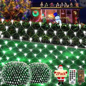 KNONEW 2-Pack 360 LEDs Christmas Net Lights 13ft x 6.6ft Outdoor Mesh Lights Connectable Waterproof 8 Modes & Timer Plug-in Net Fairy Light for Bushes Garden Party Wedding Holiday,Cool White