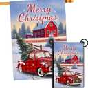Merry Christmas Flag, Set 2 Merry Christmas Red Truck House Flag 28x40 and Christmas Garden Flag 12x18 Double Side, Winter Decorations Flag for Holiday Yard Lawn Outdoor Dcor