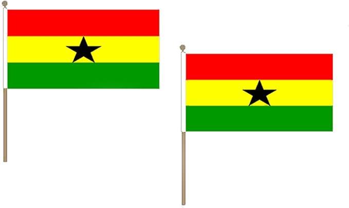 Ghana Flag 12'' x 18'' wood stick - Ghanaian flags 30 x 45 cm - Banner 12x18 in with pole - AZ FLAG