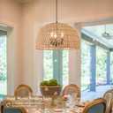 17.6 inch Hemp Rope Woven Pendant Light Wicker Pendant Light 3-light Rattan Light Fixture Boho Chandelier Farmhouse Chandelier Dome Pendants Light for Dining Room Bedroom Kitchen(Bulb Incl