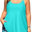 Plus Size Tankini Swimsuits - Women Two Piece Tankini Top with Shorts Flowy Swimsuit 2025 Bathing Suits (Blue)