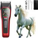 Horse Clippers,Quiet 2-Speed Horse Grooming Clippers,Rechargeable Pet Shaver with Scissors for Matted Long Hair,Cordless Wide-Blade Powerful Horse Trimmer Kit for Thick Coat #066 Red