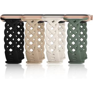 Slim Silicone Bands Compatible with Apple Watch Band 40mm 38mm 41mm 44mm 45mm 46mm 42mm Women Floral Breathable Braided Lace Thin Sport Strap Replacement Wristbands for iWatch SE Series 11 10 9 8 7 6 5 4 3 ultra 2 (Black/Walnut/Green/Starlight, 38mm/40mm/41mm)