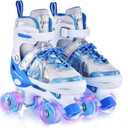 TOMSHOO Roller Skates for Girls Kids Child Beginners, 4 Size Adjustable Light up Wheels Fun Illuminating Skates for Boys Toddlers Patines para nias (Large - Youth (3.5-6), Blue)