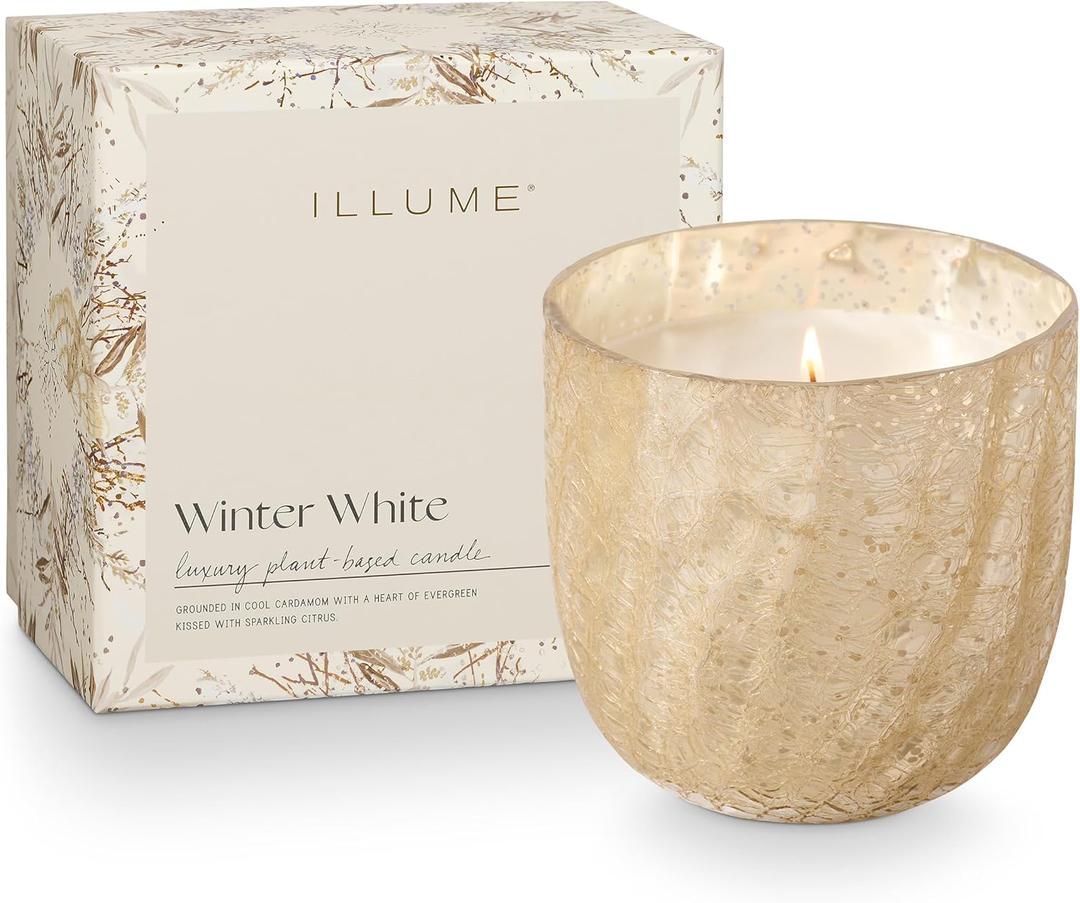 Illume Large Boxed Crackle Glass Candle, Winter White (21.5 oz.)